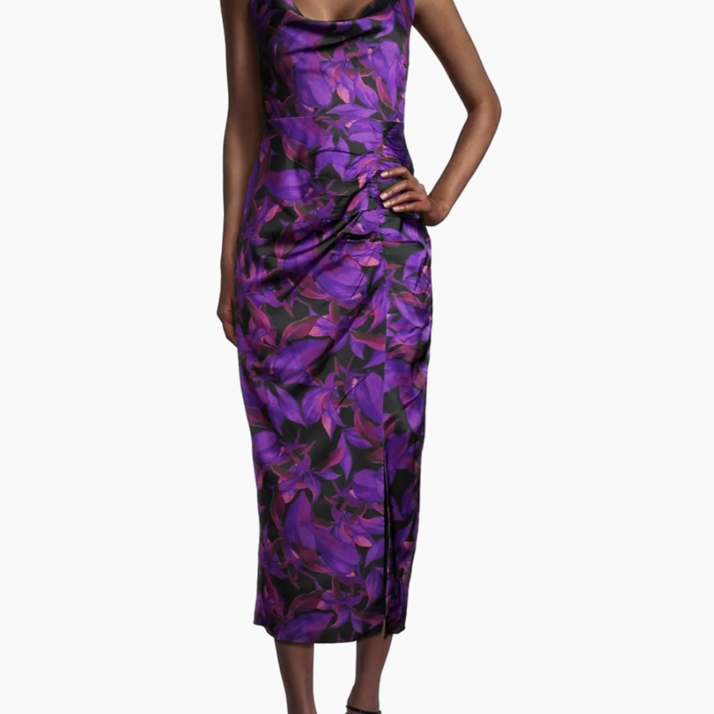 Purple Floral Midi Dress